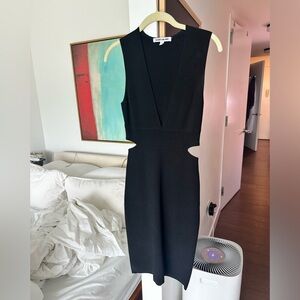 Elizabeth and James Black Knit Cut Out Dress Plunge Neckline
